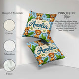 Custom Name Jungle Animals Lion Tiger Tropical Leaves Mint Green Square Filled Cushion Throw Pillow Sofa Bed Home Decor Zip Washable UK Made