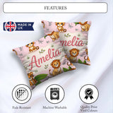 Custom Name Jungle Animals Lion Tiger Tropical Leaves Blush Pink Square Filled Cushion Throw Pillow Sofa Bed Home Decor Zip Washable UK Made