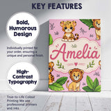 Personalised Name Cute Jungle Animals Lion Custom  Unique Gift Idea Elegant Feature Canvas Wall Art Print Decor Picture Ready to Hang
