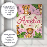 Personalised Name Cute Jungle Animals Lion Custom  Unique Gift Idea Elegant Feature Canvas Wall Art Print Decor Picture Ready to Hang