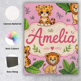 Personalised Name Cute Jungle Animals Lion Custom  Unique Gift Idea Elegant Feature Canvas Wall Art Print Decor Picture Ready to Hang