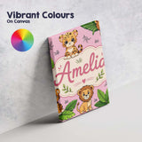 Personalised Name Cute Jungle Animals Lion Custom  Unique Gift Idea Elegant Feature Canvas Wall Art Print Decor Picture Ready to Hang