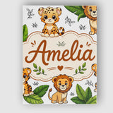 Personalised Name Cute Jungle Animals Lion Custom  Unique Gift Idea Elegant Feature Canvas Wall Art Print Decor Picture Ready to Hang