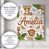 Personalised Name Cute Jungle Animals Lion Custom  Unique Gift Idea Elegant Feature Canvas Wall Art Print Decor Picture Ready to Hang