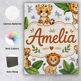 Personalised Name Cute Jungle Animals Lion Custom  Unique Gift Idea Elegant Feature Canvas Wall Art Print Decor Picture Ready to Hang
