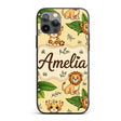 Cute Jungle Animals Lion Tiger Leopard Tropical Custom Name Protective Phone Case Mobile Cover Durable Everyday Smartphone Shock Resistant