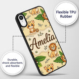 Cute Jungle Animals Lion Tiger Leopard Tropical Custom Name Protective Phone Case Mobile Cover Durable Everyday Smartphone Shock Resistant