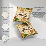 Custom Name Cute Jungle Animals Lion Tiger Tropical Leaves Beige Square Filled Cushion Throw Pillow Sofa Bed Home Decor Zip Washable UK Made