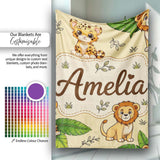 Cute Jungle Animals Lion Tiger Leopard Tropical Leaves Beige Lovely  Personalised Custom Name Super Soft Fleece Blanket Bed Sofa Throw
