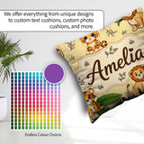 Custom Name Cute Jungle Animals Lion Tiger Tropical Leaves Beige Square Filled Cushion Throw Pillow Sofa Bed Home Decor Zip Washable UK Made