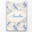 Vintage Blue Jay Bird Floral Toile Classic Botanical Nature Design  Personalised Custom Name Super Soft Fleece Blanket Bed Sofa Throw