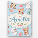 Cute Cute Baby Animals Bear Sheep Sloth Strawberry Cherry Blue  Personalised Custom Name Super Soft Fleece Blanket Bed Sofa Throw