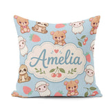 Custom Name Baby Animals Bear Sheep Sloth Strawberry Cherry Blue Square Filled Cushion Throw Pillow Sofa Bed Home Decor Zip Washable UK Made