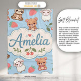 Cute Cute Baby Animals Bear Sheep Sloth Strawberry Cherry Blue  Personalised Custom Name Super Soft Fleece Blanket Bed Sofa Throw