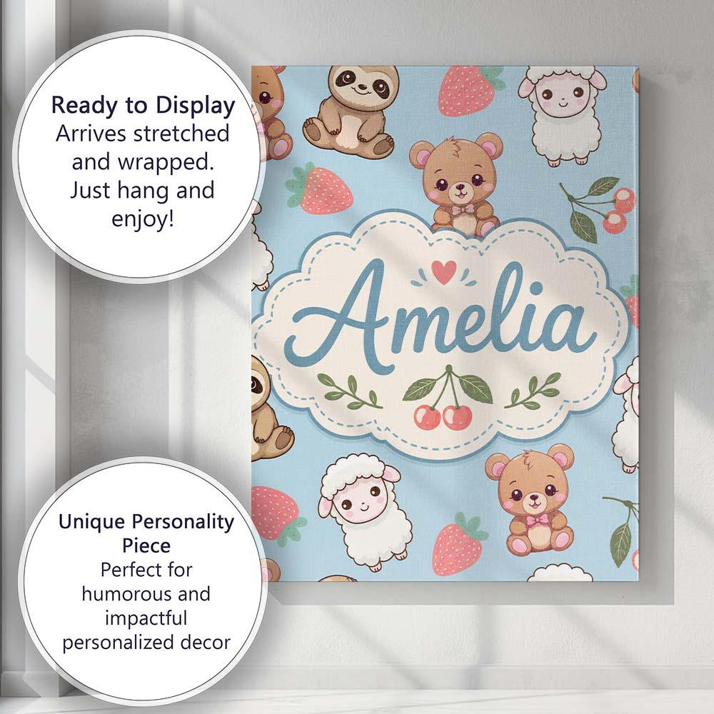 Personalised Name Cute Baby Animals Custom  Stylish Home Interior Elegant Feature Canvas Wall Art Print Decor Picture Ready to Hang