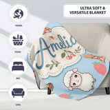 Cute Cute Baby Animals Bear Sheep Sloth Strawberry Cherry Blue  Personalised Custom Name Super Soft Fleece Blanket Bed Sofa Throw