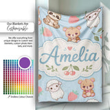 Cute Cute Baby Animals Bear Sheep Sloth Strawberry Cherry Blue  Personalised Custom Name Super Soft Fleece Blanket Bed Sofa Throw