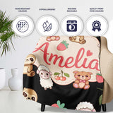 Cute Cute Baby Animals Bear Sheep Sloth Strawberry Cherry Black  Personalised Custom Name Super Soft Fleece Blanket Bed Sofa Throw