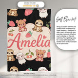 Cute Cute Baby Animals Bear Sheep Sloth Strawberry Cherry Black  Personalised Custom Name Super Soft Fleece Blanket Bed Sofa Throw