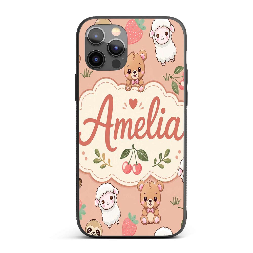 Cute Baby Animals Bear Sheep Sloth Strawberry Custom Name Protective Phone Case Mobile Cover Durable Everyday Smartphone Shock Resistant