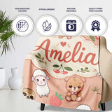 Cute Cute Baby Animals Bear Sheep Sloth Strawberry Cherry Peach  Personalised Custom Name Super Soft Fleece Blanket Bed Sofa Throw