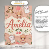 Cute Cute Baby Animals Bear Sheep Sloth Strawberry Cherry Peach  Personalised Custom Name Super Soft Fleece Blanket Bed Sofa Throw