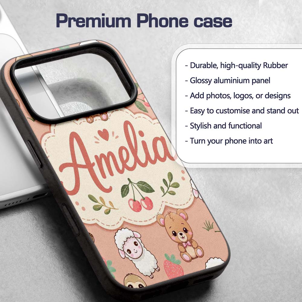 Cute Baby Animals Bear Sheep Sloth Strawberry Custom Name Protective Phone Case Mobile Cover Durable Everyday Smartphone Shock Resistant