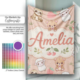 Cute Cute Baby Animals Bear Sheep Sloth Strawberry Cherry Peach  Personalised Custom Name Super Soft Fleece Blanket Bed Sofa Throw