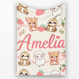 Cute Cute Baby Animals Bear Sheep Sloth Strawberry Cherry Cream  Personalised Custom Name Super Soft Fleece Blanket Bed Sofa Throw