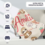 Cute Cute Baby Animals Bear Sheep Sloth Strawberry Cherry Cream  Personalised Custom Name Super Soft Fleece Blanket Bed Sofa Throw