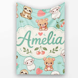 Cute Cute Baby Animals Bear Sheep Sloth Strawberry Cherry Mint  Personalised Custom Name Super Soft Fleece Blanket Bed Sofa Throw