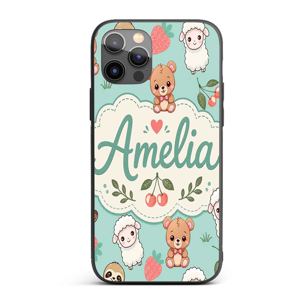 Cute Baby Animals Bear Sheep Sloth Strawberry Custom Name Protective Phone Case Mobile Cover Durable Everyday Smartphone Shock Resistant