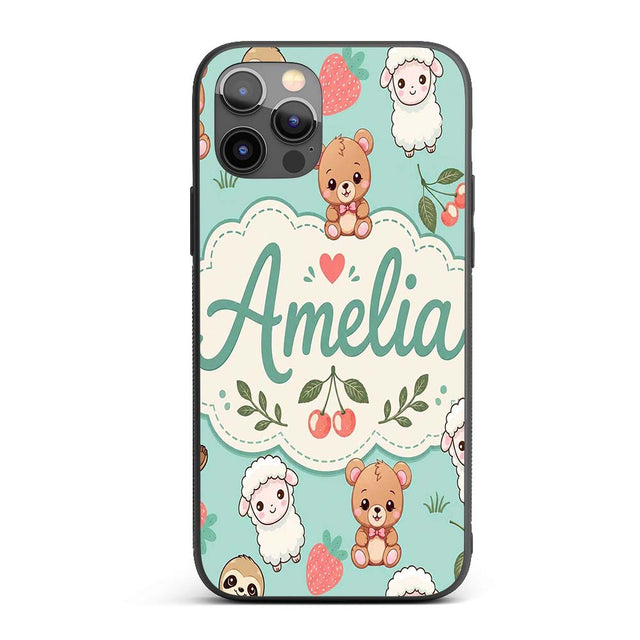 Cute Baby Animals Bear Sheep Sloth Strawberry Custom Name Protective Phone Case Mobile Cover Durable Everyday Smartphone Shock Resistant