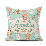 Custom Name Baby Animals Bear Sheep Sloth Strawberry Cherry Mint Square Filled Cushion Throw Pillow Sofa Bed Home Decor Zip Washable UK Made