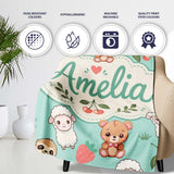 Cute Cute Baby Animals Bear Sheep Sloth Strawberry Cherry Mint  Personalised Custom Name Super Soft Fleece Blanket Bed Sofa Throw
