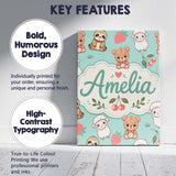 Personalised Name Cute Baby Animals Custom  Stylish Home Interior Elegant Feature Canvas Wall Art Print Decor Picture Ready to Hang