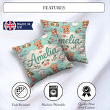 Custom Name Baby Animals Bear Sheep Sloth Strawberry Cherry Mint Square Filled Cushion Throw Pillow Sofa Bed Home Decor Zip Washable UK Made