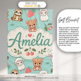 Cute Cute Baby Animals Bear Sheep Sloth Strawberry Cherry Mint  Personalised Custom Name Super Soft Fleece Blanket Bed Sofa Throw