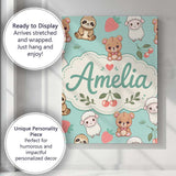 Personalised Name Cute Baby Animals Custom  Stylish Home Interior Elegant Feature Canvas Wall Art Print Decor Picture Ready to Hang