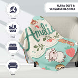 Cute Cute Baby Animals Bear Sheep Sloth Strawberry Cherry Mint  Personalised Custom Name Super Soft Fleece Blanket Bed Sofa Throw