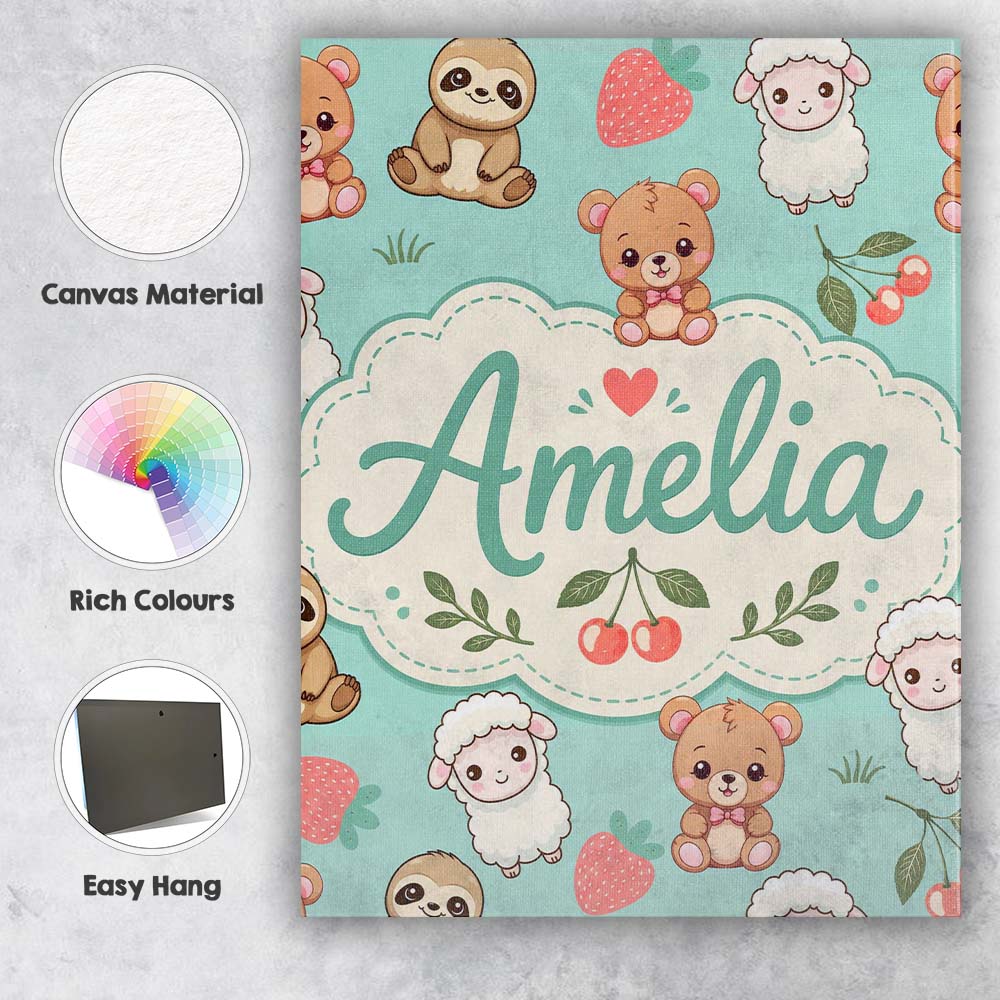 Personalised Name Cute Baby Animals Custom  Stylish Home Interior Elegant Feature Canvas Wall Art Print Decor Picture Ready to Hang