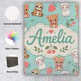 Personalised Name Cute Baby Animals Custom  Stylish Home Interior Elegant Feature Canvas Wall Art Print Decor Picture Ready to Hang