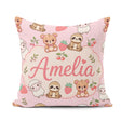 Custom Name Baby Animals Bear Sheep Sloth Strawberry Cherry Pink Square Filled Cushion Throw Pillow Sofa Bed Home Decor Zip Washable UK Made