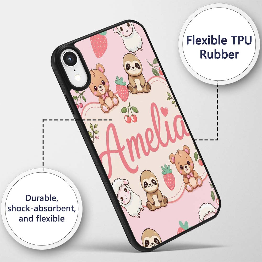 Cute Baby Animals Bear Sheep Sloth Strawberry Custom Name Protective Phone Case Mobile Cover Durable Everyday Smartphone Shock Resistant