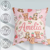 Custom Name Baby Animals Bear Sheep Sloth Strawberry Cherry Pink Square Filled Cushion Throw Pillow Sofa Bed Home Decor Zip Washable UK Made