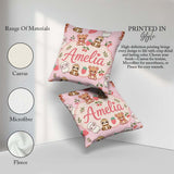 Custom Name Baby Animals Bear Sheep Sloth Strawberry Cherry Pink Square Filled Cushion Throw Pillow Sofa Bed Home Decor Zip Washable UK Made