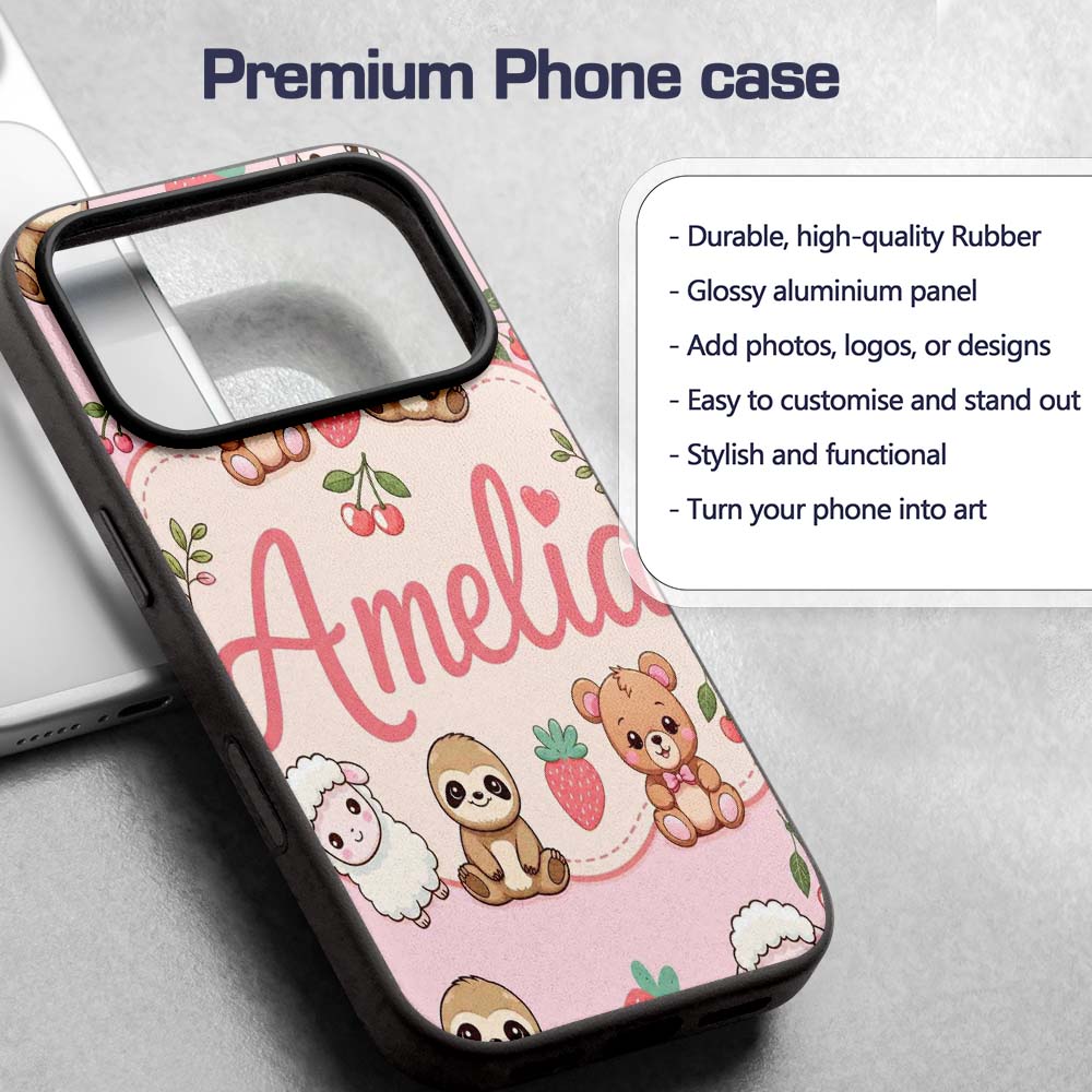 Cute Baby Animals Bear Sheep Sloth Strawberry Custom Name Protective Phone Case Mobile Cover Durable Everyday Smartphone Shock Resistant