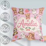 Custom Name Baby Animals Bear Sheep Sloth Strawberry Cherry Pink Square Filled Cushion Throw Pillow Sofa Bed Home Decor Zip Washable UK Made