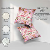 Custom Name Baby Animals Bear Sheep Sloth Strawberry Cherry Pink Square Filled Cushion Throw Pillow Sofa Bed Home Decor Zip Washable UK Made