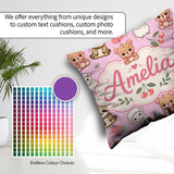 Custom Name Baby Animals Bear Sheep Sloth Strawberry Cherry Pink Square Filled Cushion Throw Pillow Sofa Bed Home Decor Zip Washable UK Made